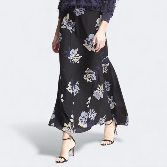 Banana Republic Floral Flounce Maxi Skirt Black Blue Print Size 4 - Picture 1 of 11